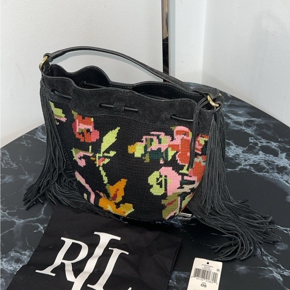 LAUREN RALPH LAUREN Needlepoint Medium Andie Drawstring Crossbody Bag AUTHENTIC - Picture 8 of 15